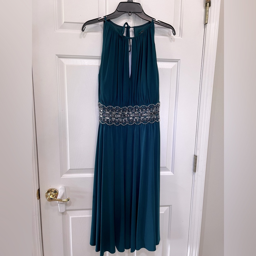 R&M Richards Teal Midi Dress with Embellished Waist